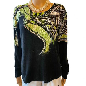 Pierri New York Artsy Print Art To Wear Soft Cozy Stretchy Sweater Women Size L